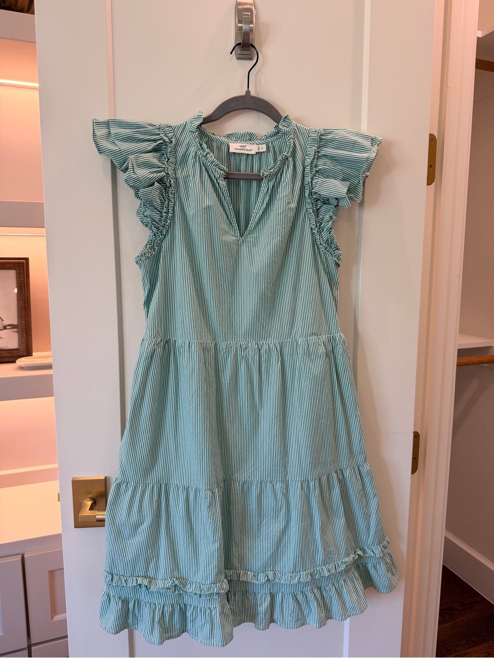 Vineyard Vines Mint Stripe Ruffle Sleeve Tiered Dress